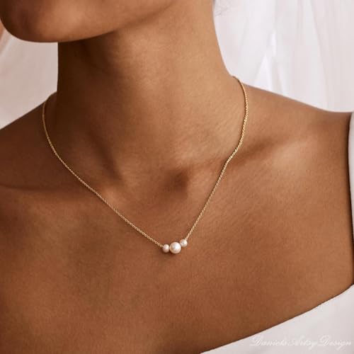 Dainty Pearl Necklace for Women Gold Plated Bridal Wedding Jewelry Trendy Cute Lariat Pearl Pendant Drop Charm Choker Stackable Necklace Gift for Women Mom Sister Daughter - color: D.3 pearls