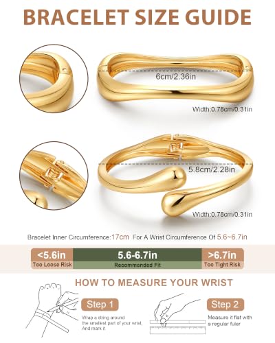 Chunky Gold Bangle Bracelets for Women – 14k Gold Plated | Cuff Bangles, Stackable Bracelet Set, Wide Trendy Fashion, Jewelry Gift - color: 04-Gold-2pcs