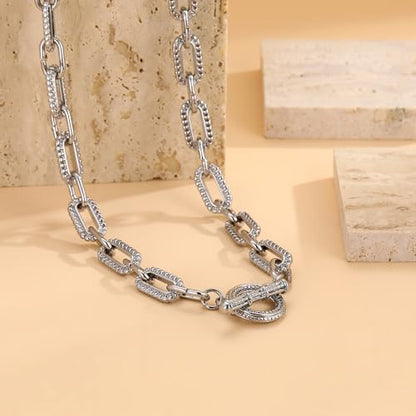 Wire Necklaces for Women, 2 Tone Link Chain Necklaces Circles Adjustable Necklaces Costume Jewelry for Women Gifts - color: Paperclip-C