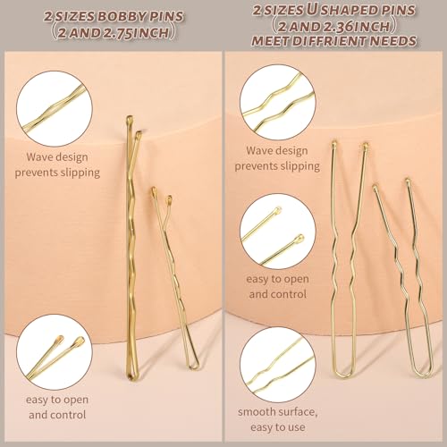 Teenitor 300pcs Blonde Bobby Pins Hair Pins 100 Bobby Pins Blonde Hair 2" 2.75",100 Hair Pins for Women 2" 2.36" 100 Hair Bands Kit - color: Blonde