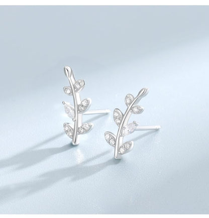 Rnivida 925 Sterling Silver Dainty Cz Climber Stud Earrings, Hypoallergenic Small Cubic Zirconia Ear Crawler Earring for Women - color: Leaf - Silver