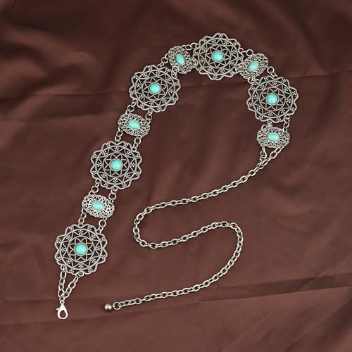 ILuvatar Western Metal Concho Belt for Women Cowgirl Waist Chain for Women Dress Pants Adjustable - color: Silver-e14