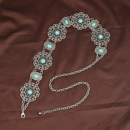 ILuvatar Western Metal Concho Belt for Women Cowgirl Waist Chain for Women Dress Pants Adjustable - color: Silver-e14