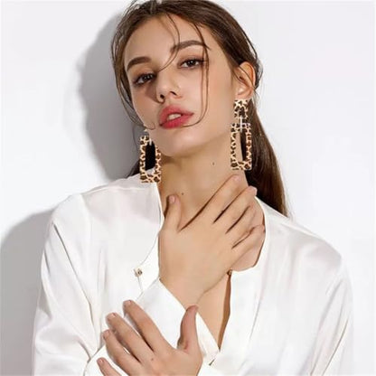 Boho Lightweight Retro Simple Acrylic Splicing Rectangle Earrings for Women Creative Exaggerated Statement Dangle Drop Earrings Jewelry - color: leopard print