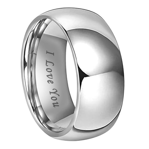 TUTISS 4mm 6mm 8mm 10mm Silver/Gold/White Tungsten Rings for Men Women Couple Fashion Jewelry Anniversary Engagement Wedding Bands Domed Polished I Love You Engraved Comfort Fit - color: 10mm Tungsten I Love You