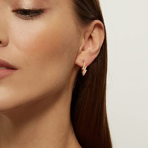Huggie Hoop Earrings 14K Gold Plated Cubic Zirconia Dainty Simple Cute Beads Elegant CZ Circle Small Hoop Earring for Women Minimalist Handmade Hypoallergenic Jewelry - color: CZ-Winding