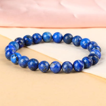 LPBeads Handmade Natural Gemstone Stretch Elastic Bracelet Healing Crystal Round Stone Beads Jewelry Gifts for Women Men - color: Lapis Lazuli, size: 8mm
