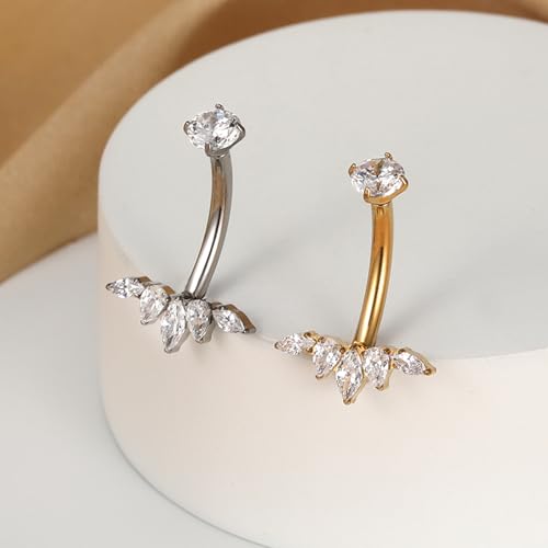 Gold Belly Button Ring, Titanium Dangle Floating Navel Piercing Jewelry - color: Gold-Lotus-10mm