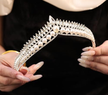 Wedding Crystal Tiara for Women Elegant Bridal Pearl Rhinestone Crown Swan Queen Princess Costume Crown Star Crystal Headpiece Accessory for Cosplay Birthday Party - color: Pearl 3