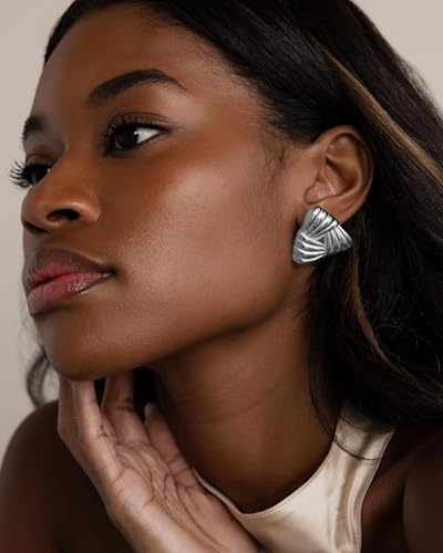 Gold Chunky Earrings for Women Trendy, 14K Gold Plated Dainty Kont Earrings Statement Minimalist Hypoallergenic Stud Earrings - color: Gacia & Silver