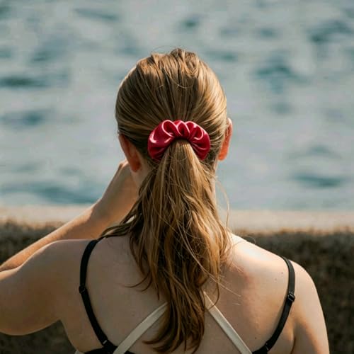 Silk Hair Ties Ponytail Holder Hairs Bow Ropes Elastics Hairtie Accessories Wide 0.8inch on Hair No Damage No Crease for Women Curly Thick Wavy Hair(30Pcs Claret) - color: Claret