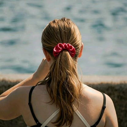 Silk Hair Ties Ponytail Holder Hairs Bow Ropes Elastics Hairtie Accessories Wide 0.8inch on Hair No Damage No Crease for Women Curly Thick Wavy Hair(30Pcs Claret) - color: Claret