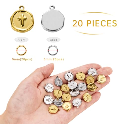 Gold Plated Stainless Steel Cross Charm for Men and Women Necklace Bracelet DIY Jewelry Charms Pendants Bulk - color: Cross Gold Silver