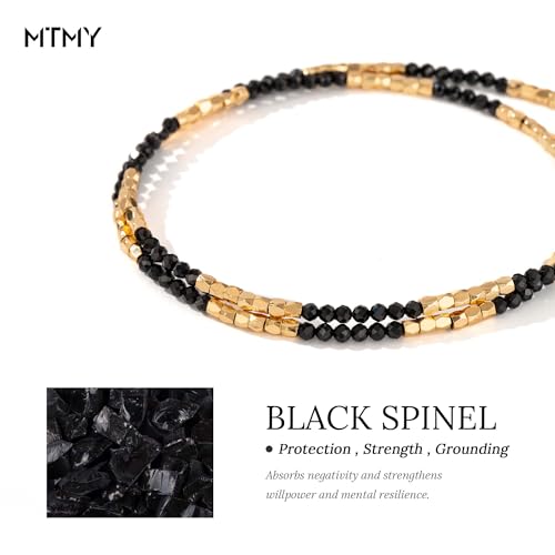 MTMY Beaded Gemstone Choker Necklace for Women | 14K Gold Plated, Colorful Natural Stone, Bead Chain, Boho Summer Beach, Handmade Jewelry - color: Black Spinel