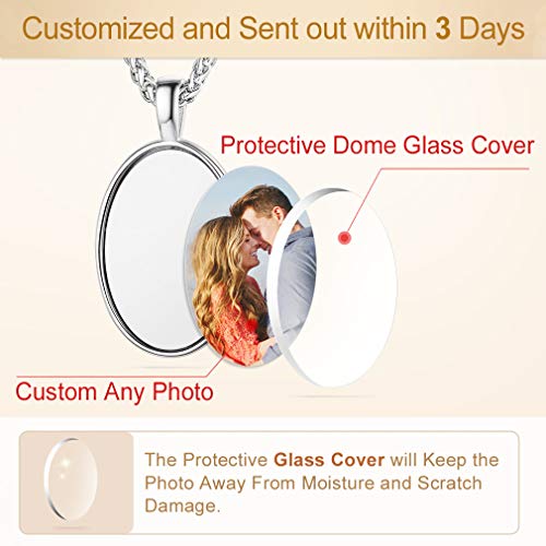 Custom4U Personalized Photo Necklace - Custom Heart/Oval/Round Charm Necklaces with Picture + Chain Adjustable - Stainless Steel/Acrylic Pendant Memorial Jewelry Christmas Gifts for Women - color: D-Silver Color