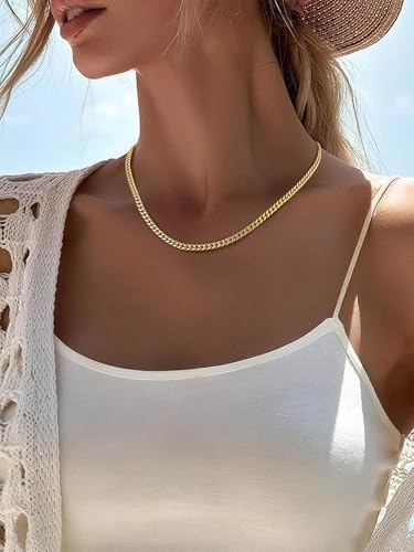 FindChic Cuban Link Chain Necklace for Women Men, Silver/Gold Plated Stainless Steel Solid Miami Curb Chain Hip Hop Punk Statement Jewelry, 5/12/14mm Width, 16/18/20 Inch Length, with Gift Box - color: 02. 5mm-Gold, size: 20inches