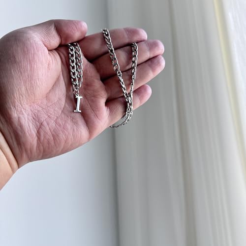 Stainless Steel Initial A-Z Necklace for Men Women,Cuban Chain,Titanium Steel Initial Letter Pendant Charm Necklaces Accessories Jewelry for Woman Man,21 Inch Chain - color: I