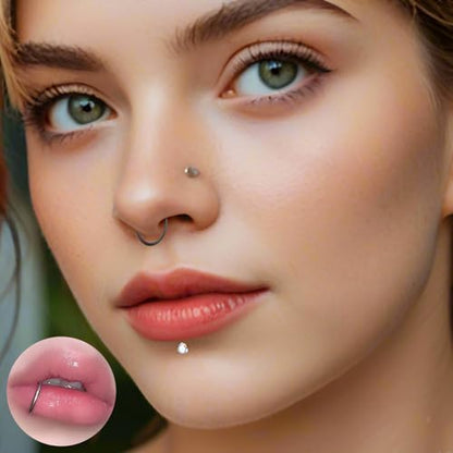 16G 18G Surgical Steel Internal Thread Stud Piercing Jewelry Set Nose Medusa Lip Labret Stud Hypoallergenic Clicker Hoop Septum Rings Cartilage Tragus Helix Conch Earrings for Women Men - color: 16G-6mm-black