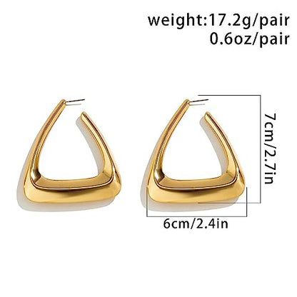 Big Punk Gold Hollow Triangle Shape Design Hoop Dangle Drop Earrings Geometric Gothic Lightweight Stud Earrings Jewelry Gift for Women (Gold)
