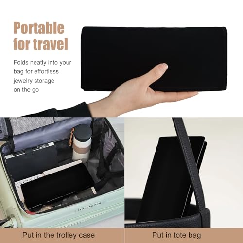Velvet Travel Jewelry Case Roll Bag Organizer for Necklace Bracelet Earrings Ring (Black) (grey and black) - color: Grey and Black