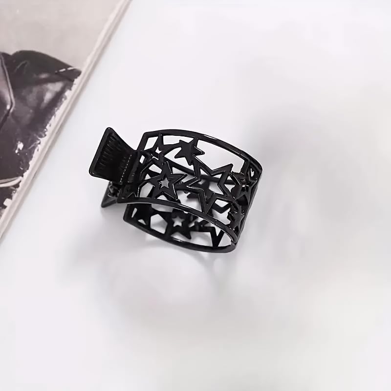 3-Piece Black Hollow Design Hair Tie Set - Star Cutout, Lattice & Rhinestone Styles, Perfect for Ponytails & Party Hairstyles