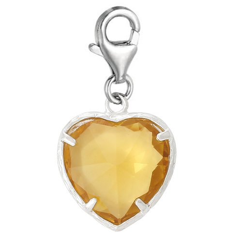 Sexy Sparkles Birthstone Heart Dangle Charm – Clip-On Pendant with Lobster Clasp, Compatible with European Charm Jewelry - color: Yellow - November