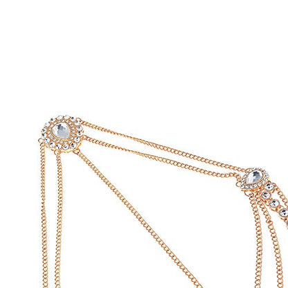DoubleNine Bohemian Head Chain Bridal Wedding Headpiece Rhinestone Teardrop Headband Crystal Hair Accessories Headpiece Goddess Head Dress for Women (gold) - color: gold