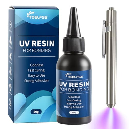 UV Resin Kit with Light,50g Fast Curing & Bonding UV Resin and 395nm UV Flashlight for Beginner,UV Glue Adhesive for Bonding Jewelry,Plastic and Glass Repairs - size: 50g