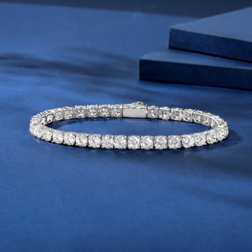 3/4/5mm Tennis Bracelet, 18k White Gold Plated 3MM/4MM/5MM Iced Out Round Cubic Zirconia Tennis Bracelet for Women Men 6.5/7/7.5 Inches - color: 5MM White Gold, size: 8 inch