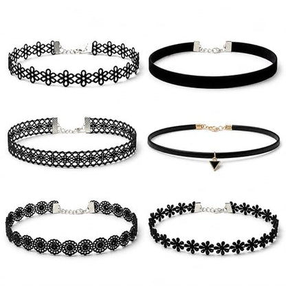 6 Pcs Black Choker Necklaces Girl Velvet Choker Set Classic Gothic Tattoo Lace Chokers Adjustable Lace Choker Necklace For Women
