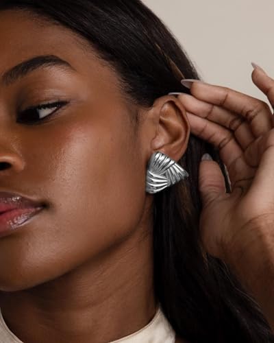 Gold Chunky Earrings for Women Trendy, 14K Gold Plated Dainty Kont Earrings Statement Minimalist Hypoallergenic Stud Earrings - color: Gacia & Silver