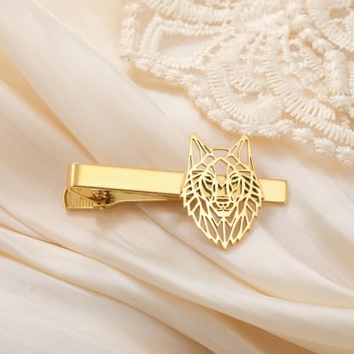 Dreamtimes Wolf Head Tie Clip Viking Wolf Tie Clips for Men Stainless Steel Stickpin Tie Clasp Nordic Jewelry Gifts - color: Gold