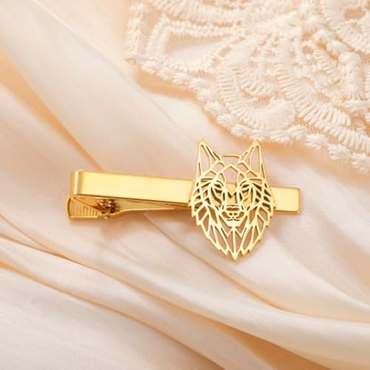 Dreamtimes Wolf Head Tie Clip Viking Wolf Tie Clips for Men Stainless Steel Stickpin Tie Clasp Nordic Jewelry Gifts - color: Gold