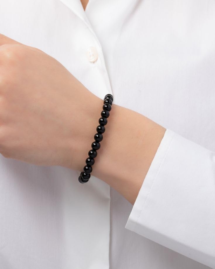 Carnelian Bracelet - Stone of Luck,Stretch Natural Stone Crystal Beads Jewelry Gifts for Women Men Unisex - color: Black Onyx-Positive Energy, size: 6mm