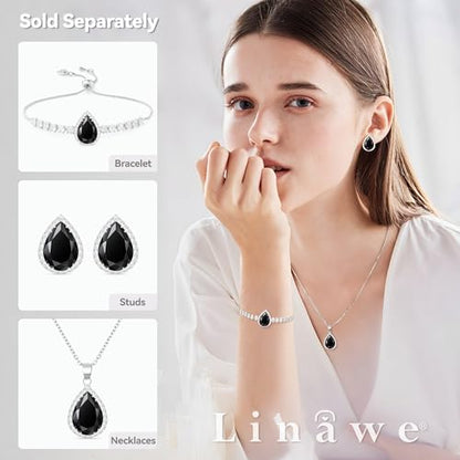 Linawe Crystal Chain Necklace for Women Trendy, Imitation Diamond Pendant, Statement Cubic Zirconia Boho Jewelry Set, 14K Gold/Rose Gold/Silver Birthstone Necklace - color: Silver,Blk