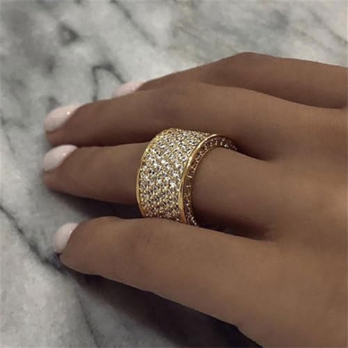 Cutesmile 10mm Wide Eternity Wedding Band 18k Gold/White Gold Plated Full Shiny Cubic Zirconia Crystal Diamond Engagement Wedding Wide Band Ring for Women(Gold 7) - color: Gold, size: 7