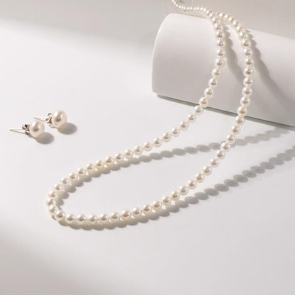 White Genuine Freshwater Cultured Pearl Necklace For Women And Men | Full Sizes from 3mm to 14mm Freshwater Pearls, AAA Grade & Above, A Love Gift Choice For Anniversaries And Birthdays - size: 4-5mm Pearl Set