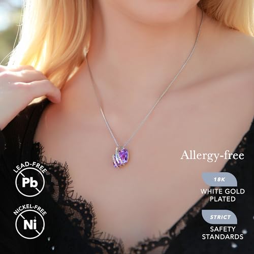 Leafael Wish Stone Pendant Necklace with Birthstone Crystal, 18K Rose Gold Plated/Silvertone, 18" + 2" - color: 206-June-Alexandrite Light Purple-Silvertone