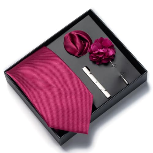 joy alice 30 Colors Solid Ties for Man Pure Color Men's Tie Set with Lapel Pin Pocket Square Tie Clip - color: Fuchsia Pink