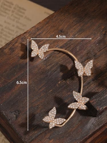 2Pcs Butterfly Ear Cuffs Rhinestone Clip On Earrings | Rhinestone butterfly ear cuffs with non piercing clip on design; silver ear wrap climber jewelry for parties and weddings - style: Style B Gold