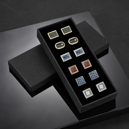 wynameleri Cufflinks Set 6 Pairs for Men, Business Formal Shirts Buttons Cuff Link Packed in Case - color: T0206005