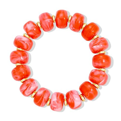 Bead Bracelet for Women Vibrant Color Resin Beads Bracelets Elastic Stretch Chunky Bracelet Boho Summer Beach Vacation Jewelry - color: Orange