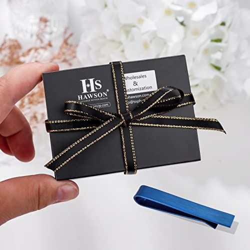 HAWSON Skinny Tie Clip Bar Set, 2 Inch Tie Clip for Men - Wedding, Meeting, Party Gift Set - color: 1 pcs Brushed Blue
