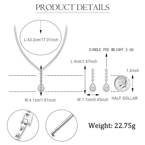EVER FAITH Pear Shaped Cubic Zirconia Bridal Wedding Jewelry Set for Women | Gorgeous Water Drop Bride Necklace Dangle Earrings, for Bride Bridesmaid - color: White Silver-Tone