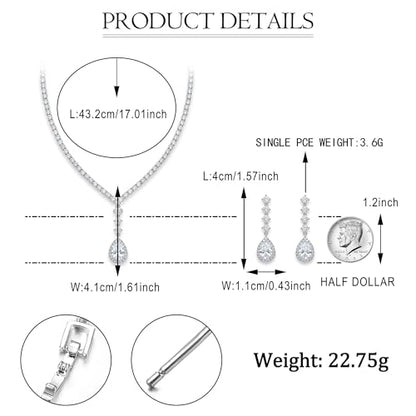 EVER FAITH Pear Shaped Cubic Zirconia Bridal Wedding Jewelry Set for Women | Gorgeous Water Drop Bride Necklace Dangle Earrings, for Bride Bridesmaid - color: White Silver-Tone