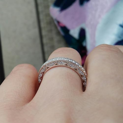 Newshe Jewellery Stackable Wedding Band Cubic Zirconia Engagement Rings for Women 925 Sterling Silver Eternity Anniversary Bridal Size 4-13