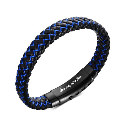 VNOX Men's Inspirational Mantra Engarved Handmade Braided Leather Adjustable Cuff Bangle Bracelet Encouragement Motivational Gift for Men - style: Black-Blue