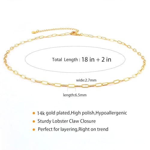 14K Gold Plated Paper Clip Chain Link Necklace Satellite Chain Necklace for Women - color: Dainty Paperclip Necklace