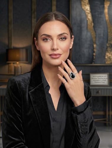 NYFASHION101 Radiant Teardrop Stone Adjustable Cocktail Statement Ring - color: Clear Encircled Teardrop, Jet Black