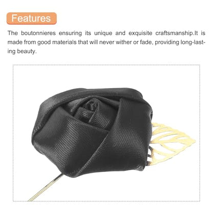 MECCANIXITY Groom Boutonnieres Rose Boutonnieres Pins for Wedding - color: Black